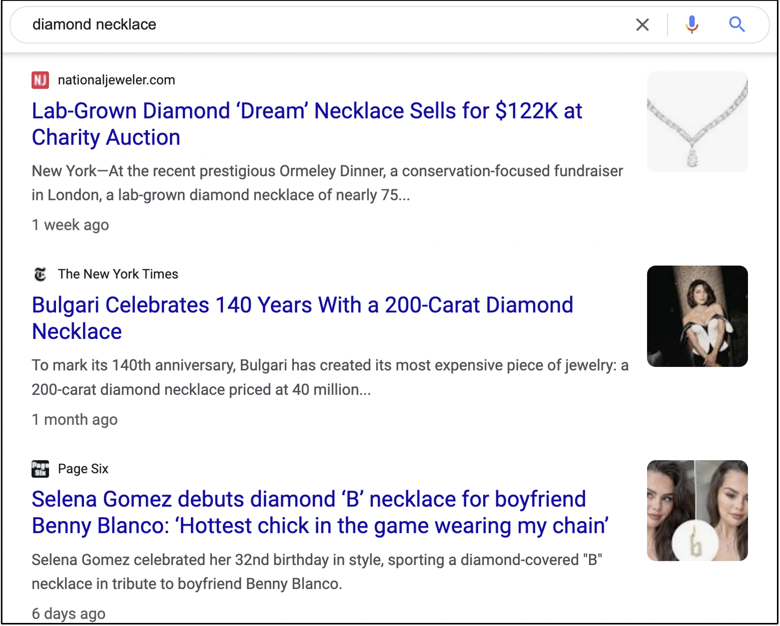 Screenshot from search for (diamond necklace)